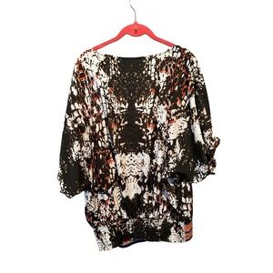 Eci Blouse Top Women Size M Multicolor Round Neck Long Sleeve Pullover Polyester